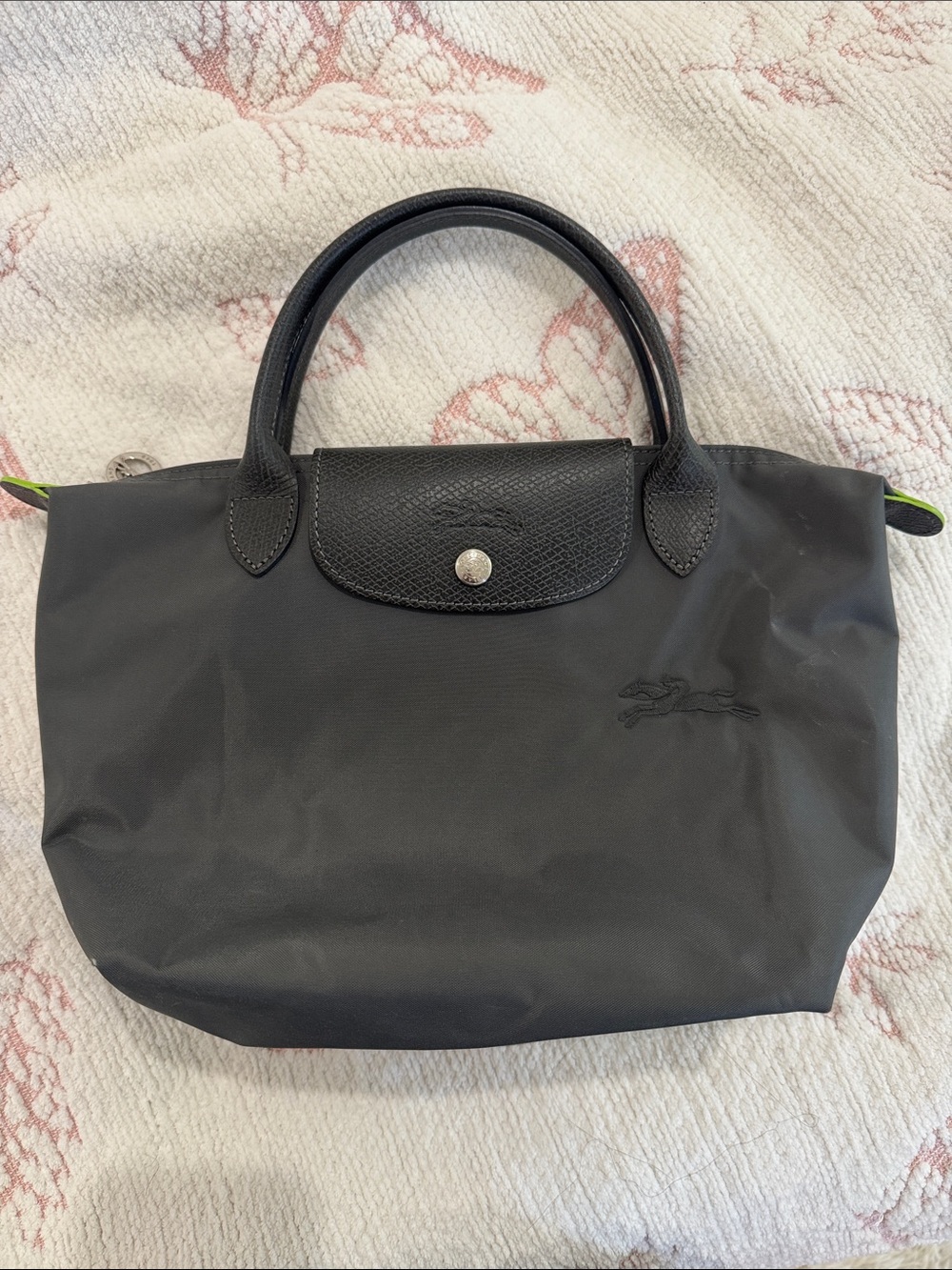 Longchamp mini Black Foldable Top-Handle Tote with Neon Accent